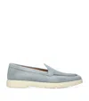 Santoni Slip On Moccasin In Light Blue Suede In Blue