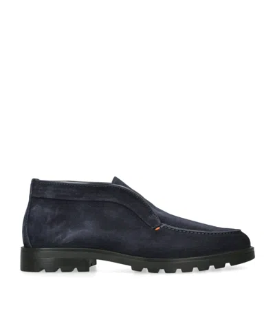 Santoni Suede Detroit Roccia Shear Loafers In Blue