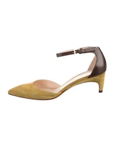 Pre-owned Santoni Suede D'orsay Pumps In Green