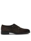 Santoni Suede Double Buckle Loafers In Brown