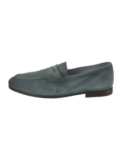 Pre-owned Santoni Suede Dress Loafers In Green