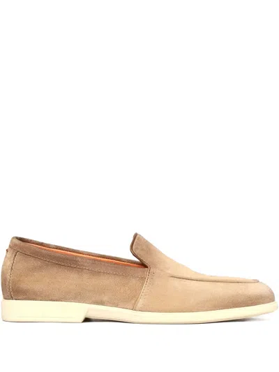 Santoni Suede Flat Loafers In Neutral