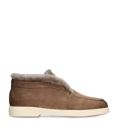 Santoni Suede Fortune Ankle Boots In Brown