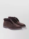 Santoni Suede Fur Trim Ankle Height Loafers In Brown