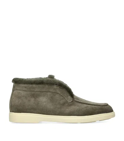 Santoni Suede Fur-trim Fortune Ankle Boots In Green