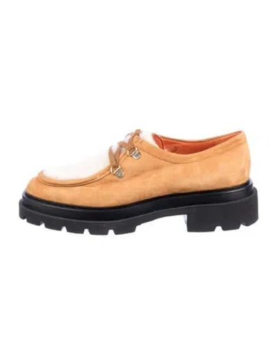 Pre-owned Santoni Suede Fur Trim Oxfords In Neutral