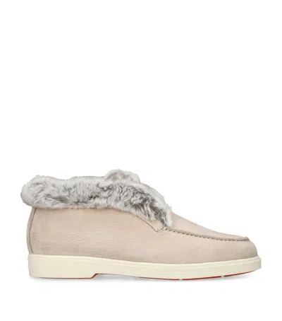Santoni Suede Hadeel Ankle Boots In Neutral