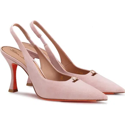 Santoni Suede High-heel Slingback In Neutral