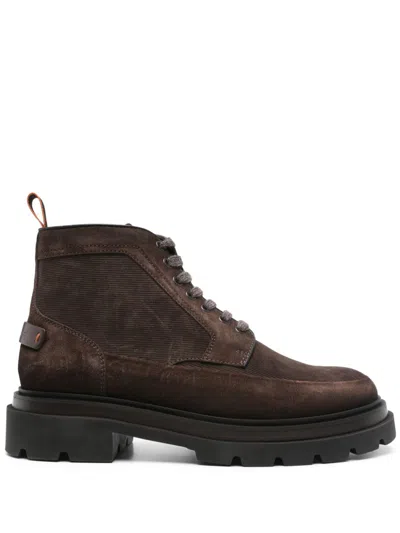 Santoni Suede Hiking Boots In Brown