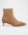 Santoni Suede Kitten Heel Ankle Booties In Brown