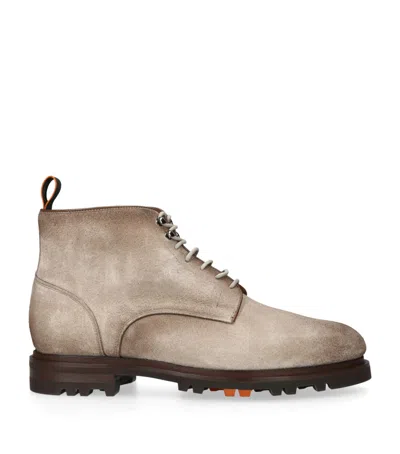 Santoni Suede Lace-up Colin Boots In Beige