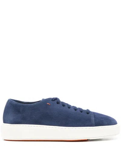 Santoni Suede Lace-up Sneakers In 蓝色