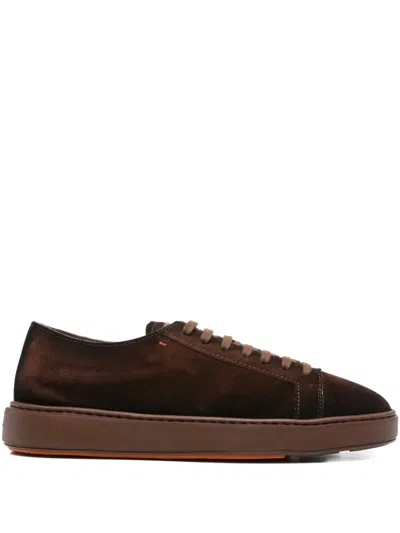 Santoni Suede Lace-up Sneakers In Brown