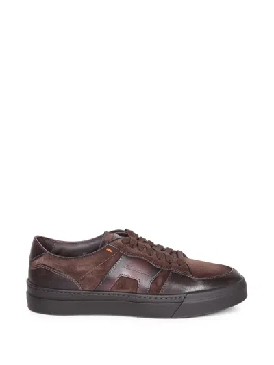 Santoni Suede Lace-up Sneakers In Brown