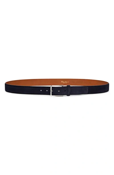 Santoni Suede Leather Belt In Blue