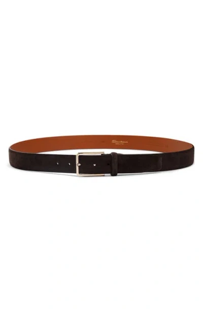 Santoni Suede Leather Belt In Brown