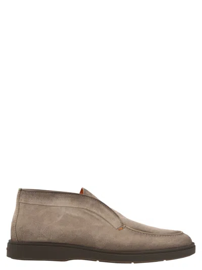 Santoni Suede Leather Desert Boot In Neutral