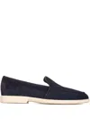 Santoni Suede Slip-on Loafers With Contrasting Rubber Sole In Blue