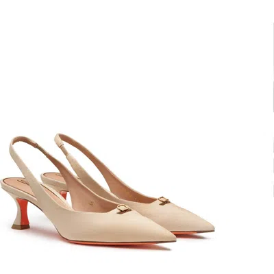 Santoni Suede Leather Mid-heel Slingback In Neutral