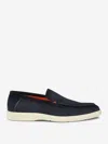 Santoni Loafers With Round Toe And Contrast Stitching In Cobalt Blue