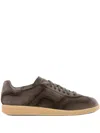 Santoni Suede Round Toe Sneakers With Rubber Sole In Brown