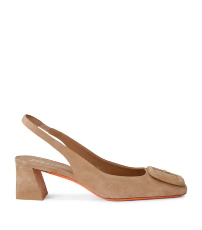 Santoni Suede Lemon Slingback Heels 50 In Beige