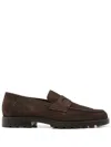 Santoni Men's Dark Brown Suede Penny Loafer In Brown