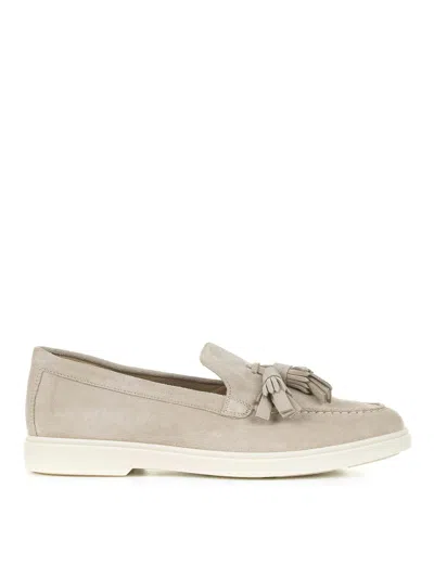 Santoni Tassel-detail Suede Loafers In Beige
