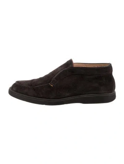 Pre-owned Santoni Suede Loafers In Black