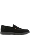 Santoni Drain Suede Loafers In Black