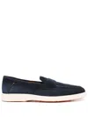 Santoni Suede Moccasin Loafers Round Toe In Gold
