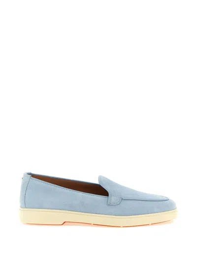 Santoni Debora Suede Round Toe Loafers Rubber Sole In Blue