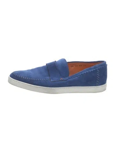 Pre-owned Santoni Suede Loafers In Blue