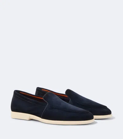 Santoni Mens Malibu Contrast-sole Suede Loafers Navy