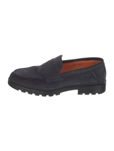 Pre-owned Santoni Suede Loafers In Blue