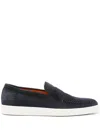 Santoni Suede Moccasin Loafers Round Toe In Gold