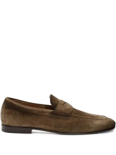 Santoni Suede Loafers In Brown