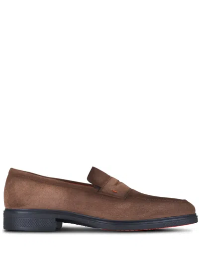 Santoni Suede Loafers In Brown