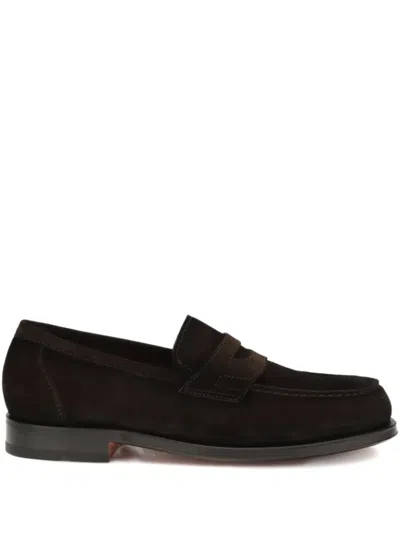 Santoni Dark Brown Suede Gunter Loafers