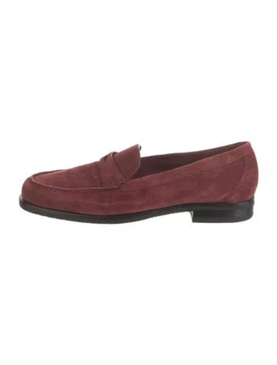 Pre-owned Santoni Suede Loafers In Burgundy