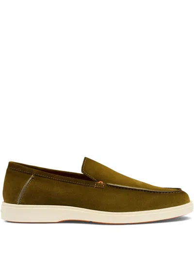 Santoni Suede Almond Toe Loafers In Brown