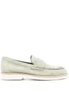 Santoni Closed Design Leather Loafers With Suede Finish In Green