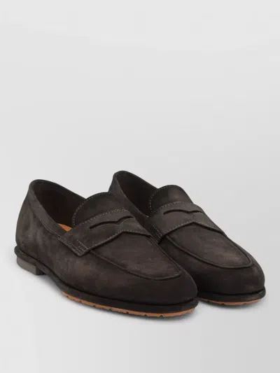 Santoni Suede Loafers Rubber Sole Round Toe In Brown