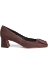 Santoni Suede Buckle Block-heel Pumps In Brown