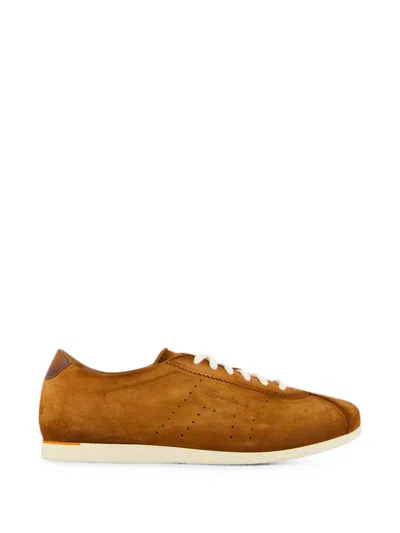 Santoni Suede Low-top Sneakers In Brown