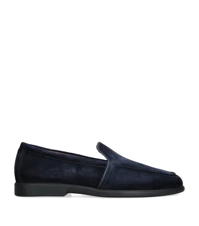 Santoni Suede Malibu Loafers In Blue