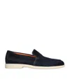 Santoni Suede Slip-on Loafers With Contrasting Rubber Sole In Blue