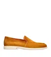 Santoni Men's Brown Tumbled Nubuck Loafer In Yellow