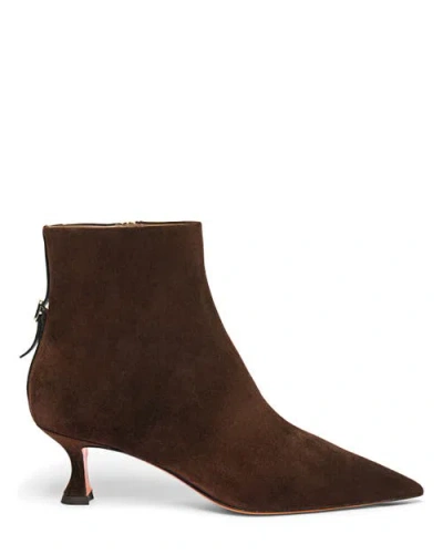 SANTONI SUEDE MID-HEEL ANKLE BOOT WITH BACK DECORATIVE STRAP