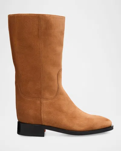 Santoni Suede Mid-calf Boots In Brown
